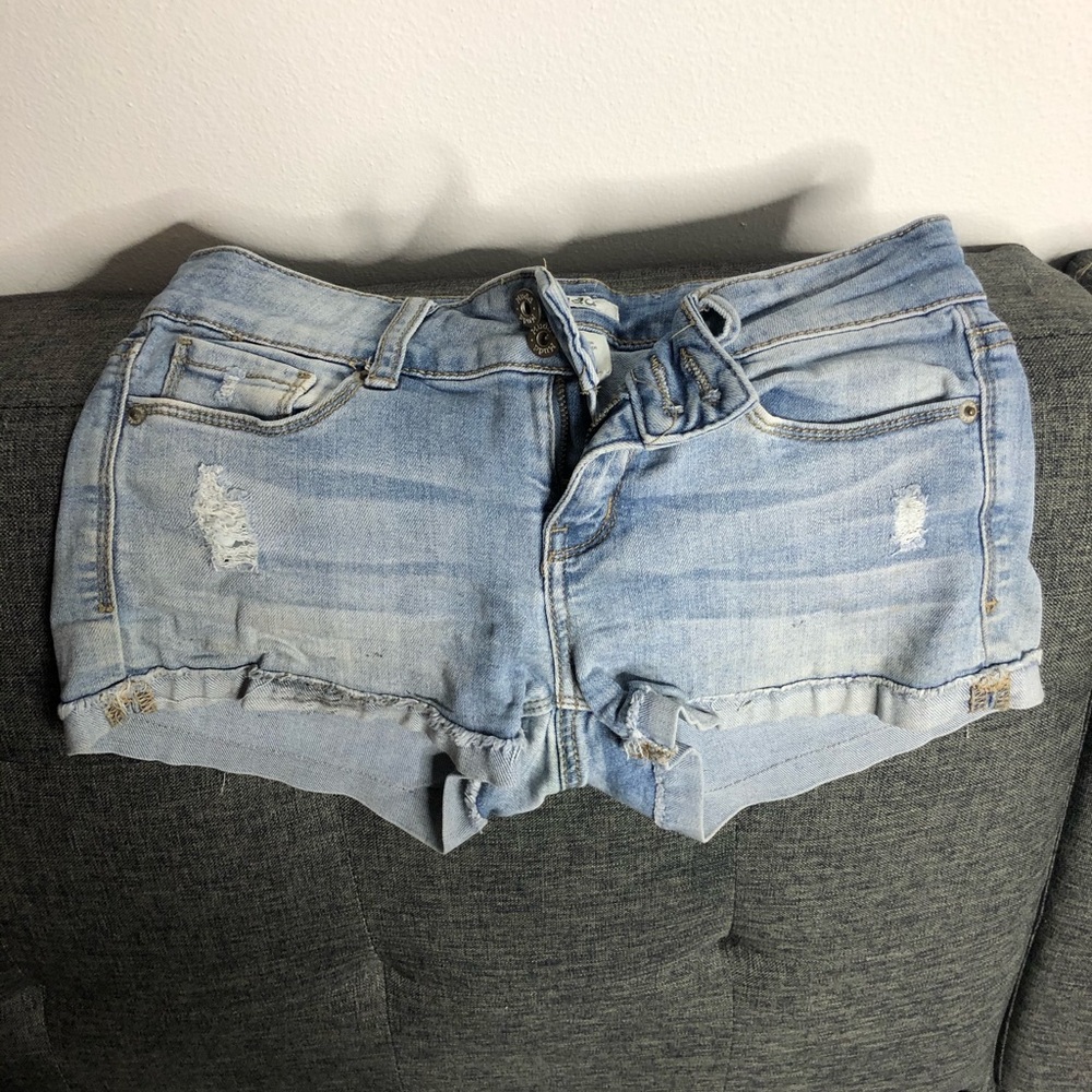 Distressed jean shorts